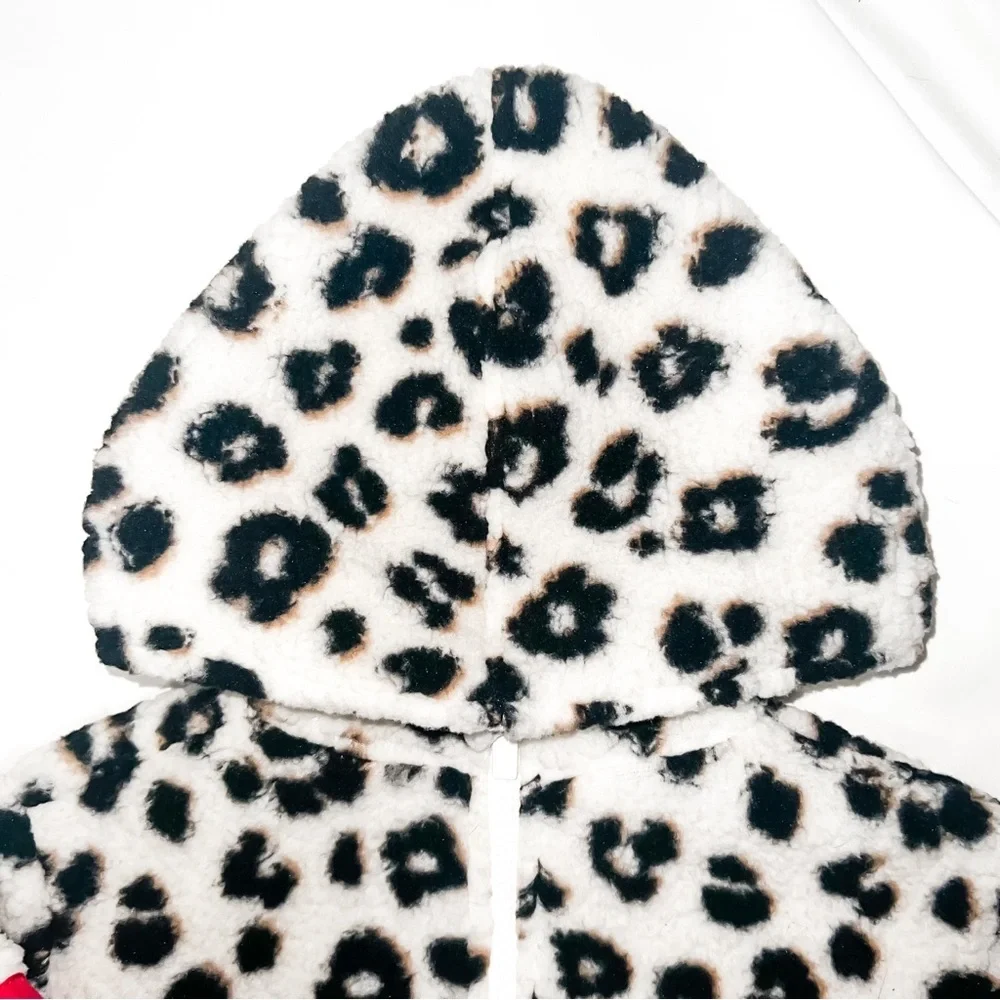 Old Navy Toddler Girls Leopard Printed Sherpa Zip-Front Hooded Jacket, Size 4T